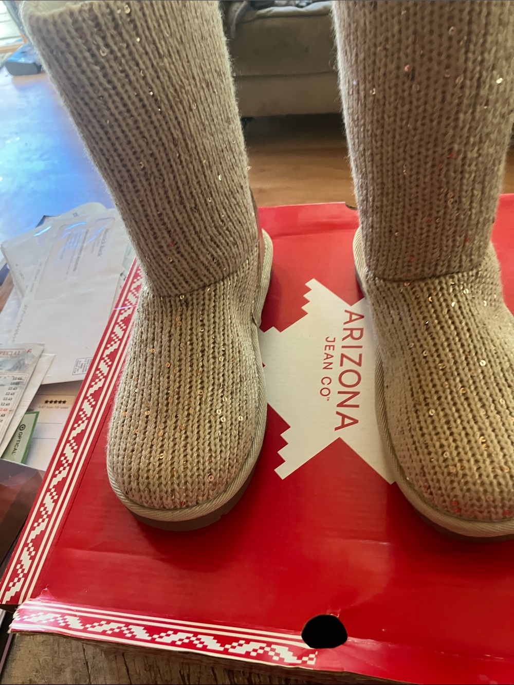 Arizona Jean Company Kids Sparkle Knit Boots - Beige Taupe